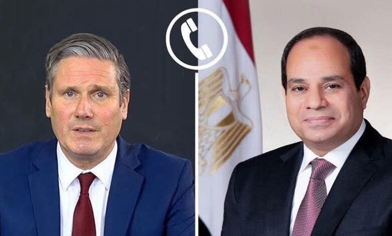 تلقى الرئيس السيسي، اليوم، اتصالًا هاتفيًا من السيد كير ستارمر، رئيس وزراء المملكة المتحدة.
