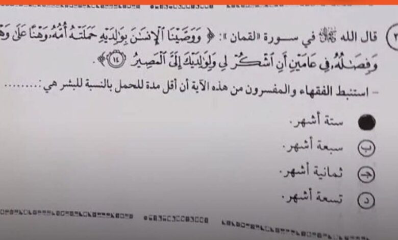 إمتحانات الثانويه: سؤال محير فى مادة التربية الدينيه