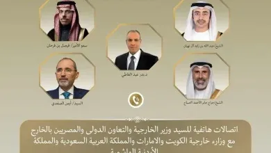 وزير الخارجية يتلقى اتصالات هاتفية من وزراء خارجية السعودية والإمارات والأردن والكويت لمتابعة التطورات الإقليمية