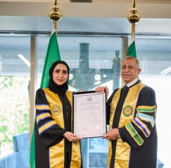 أول سيدة عربية تنال الدرجة الفخرية من الأكاديمية ورابع شخصية تحصل عليها منذ تأسيسها
