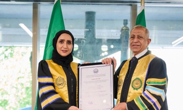 أول سيدة عربية تنال الدرجة الفخرية من الأكاديمية ورابع شخصية تحصل عليها منذ تأسيسها
