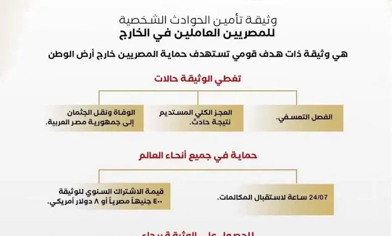 المصرين بالخارج: ومظلة تأمينية جديدة لتعويضهم عند الوفاة والفصل التعسفي والترحيل