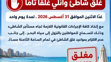 محافظ الإسكندرية حفاظًا على أرواح المواطنين غلق شاطئ وانلي غداً لمخالفة قرارات منع نزول البحر