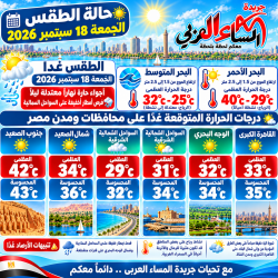 حالة الطقس غدا الجمعة 18 سبتمبر 2026 في مصر إنخفاض بدرجات الحرارة علي اغلب الأنحاء.