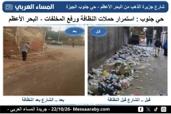 الجيزة: حملات نظافة مكثفة بحي جنوب تنفيذاً لتوجيهات المحافظ