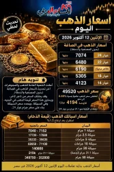 أسعار أعيرة وسبائك الذهب اليوم الإثنين 12 أكتوبر 2026 في مصر.