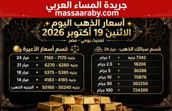 أسعار أعيرة وسبائك الذهب اليوم الاثنين 19 أكتوبر 2026 في مصر. 